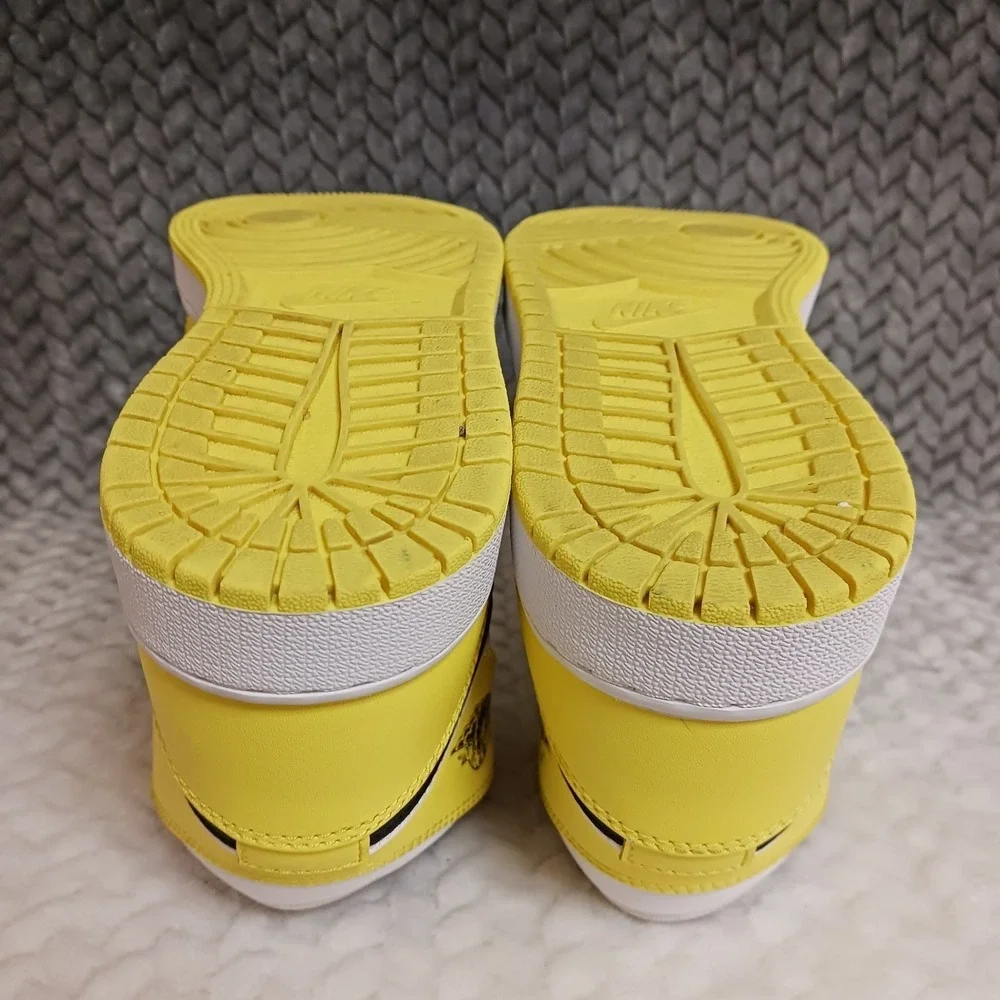 Air Jordan 1 Retro Mid SE GS Dynamic Yellow Floral Rose Patch Shoes Size 4.5Y